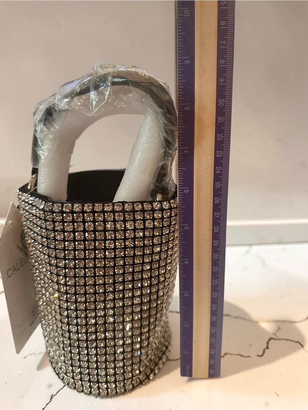 Caleesa Silver Rhinestone Mini Bucket Evening Bag - Picture 8 of 10